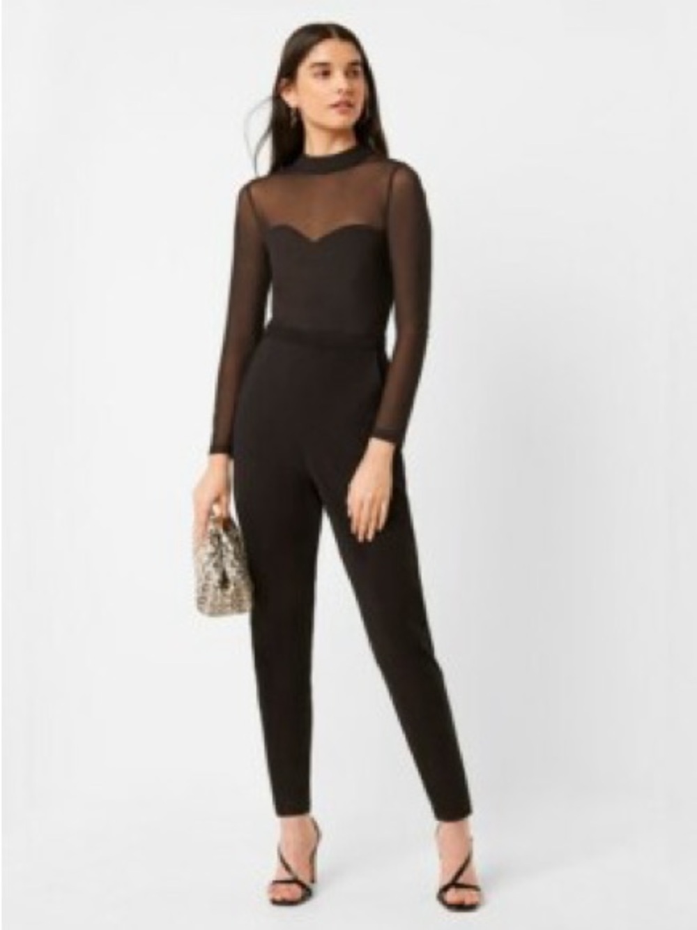 French Connection‎ Black Sheer-Yoke Long Sleeve Jumpsuit